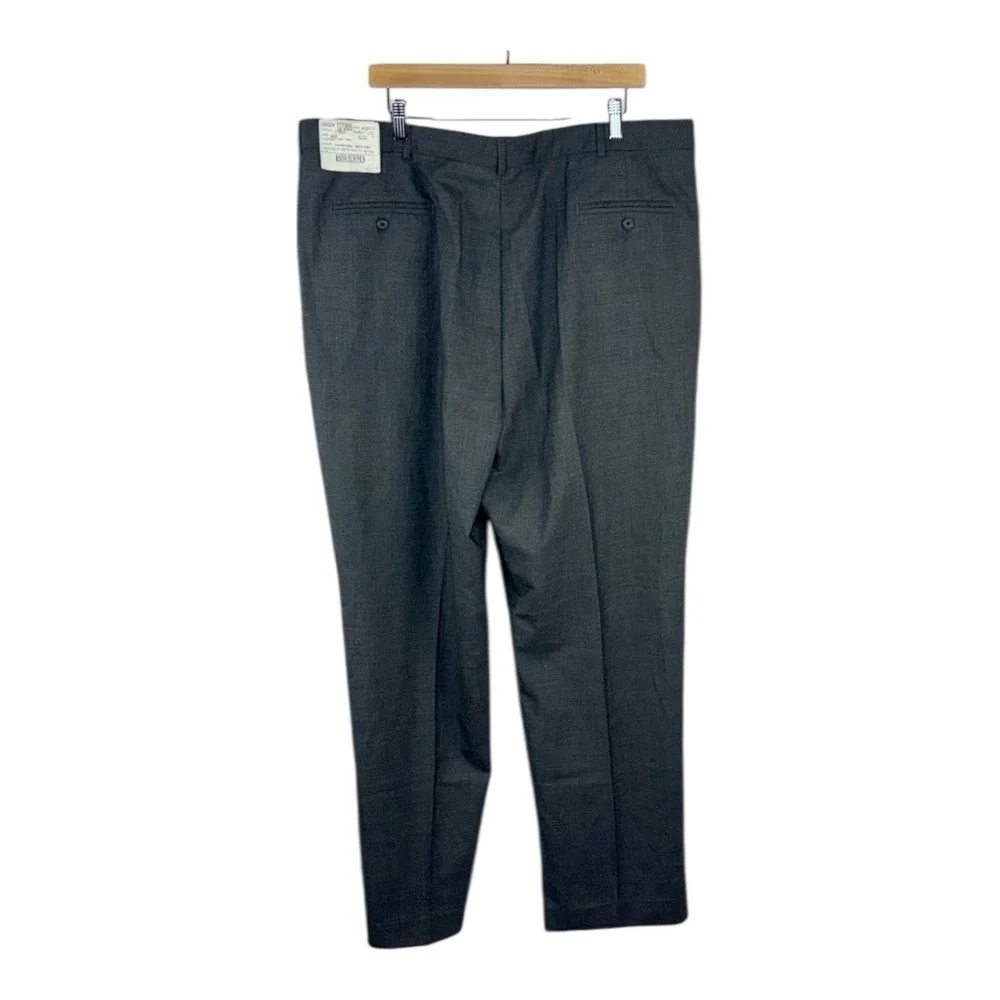 New VTG Lands End Men's 42‎ L Charcoal Heather Wool Dress Pants Pleated Unhemmed